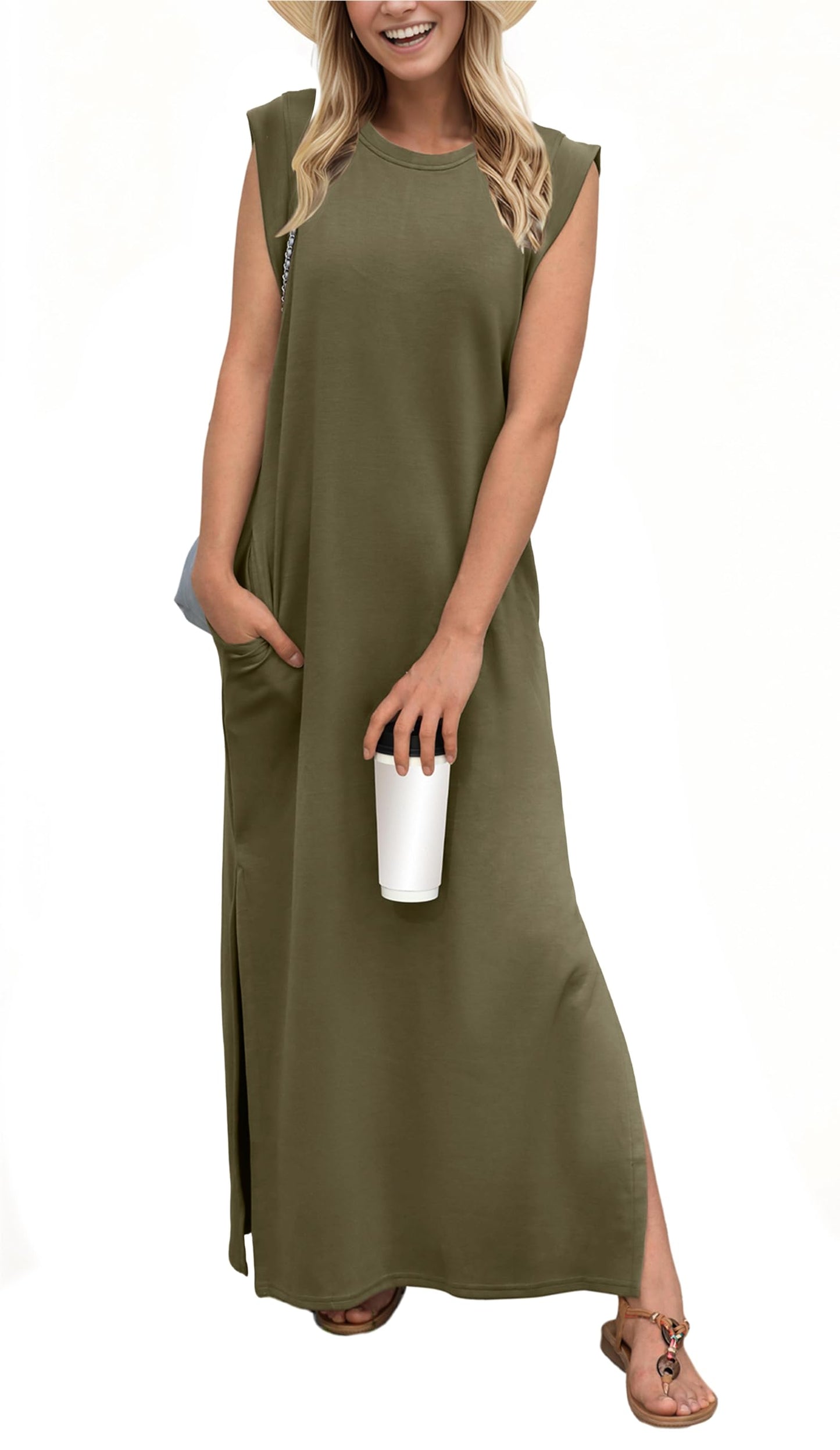 Rochie maxi lejeră pentru femei, cu crăpătură și fără cute