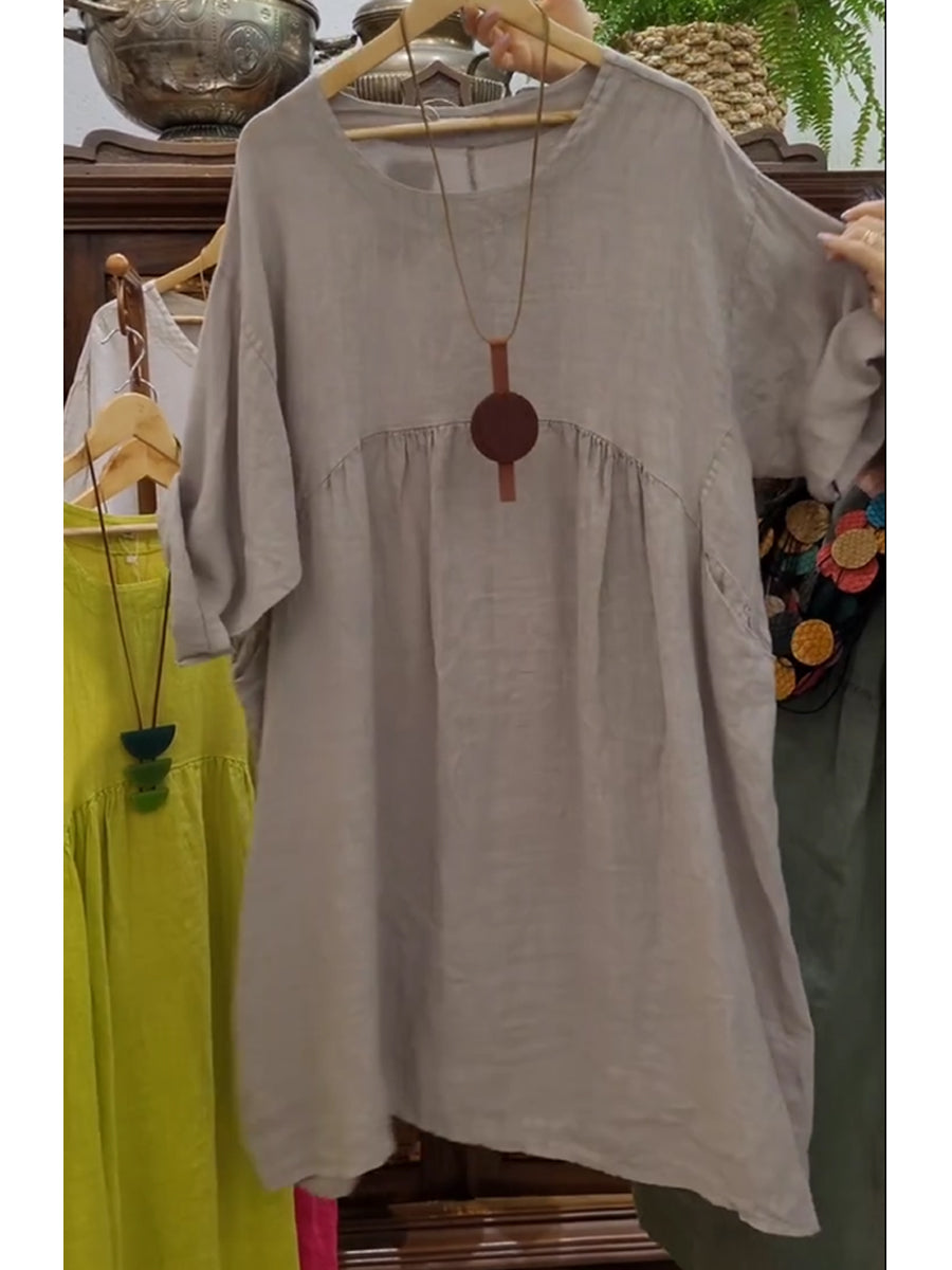 Damska kieszonkowa sukienka z bawełny i lnu