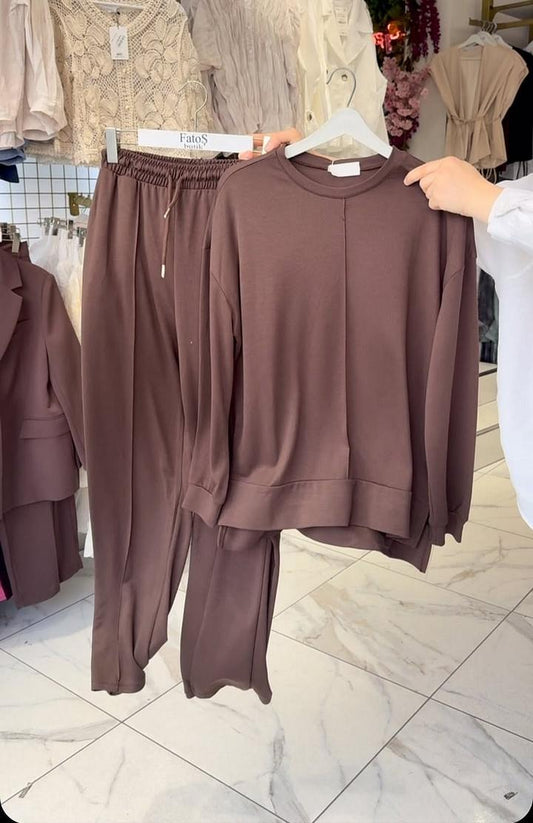 Set pantaloni de dama din bumbac cu maneci lungi si decolteu rotund