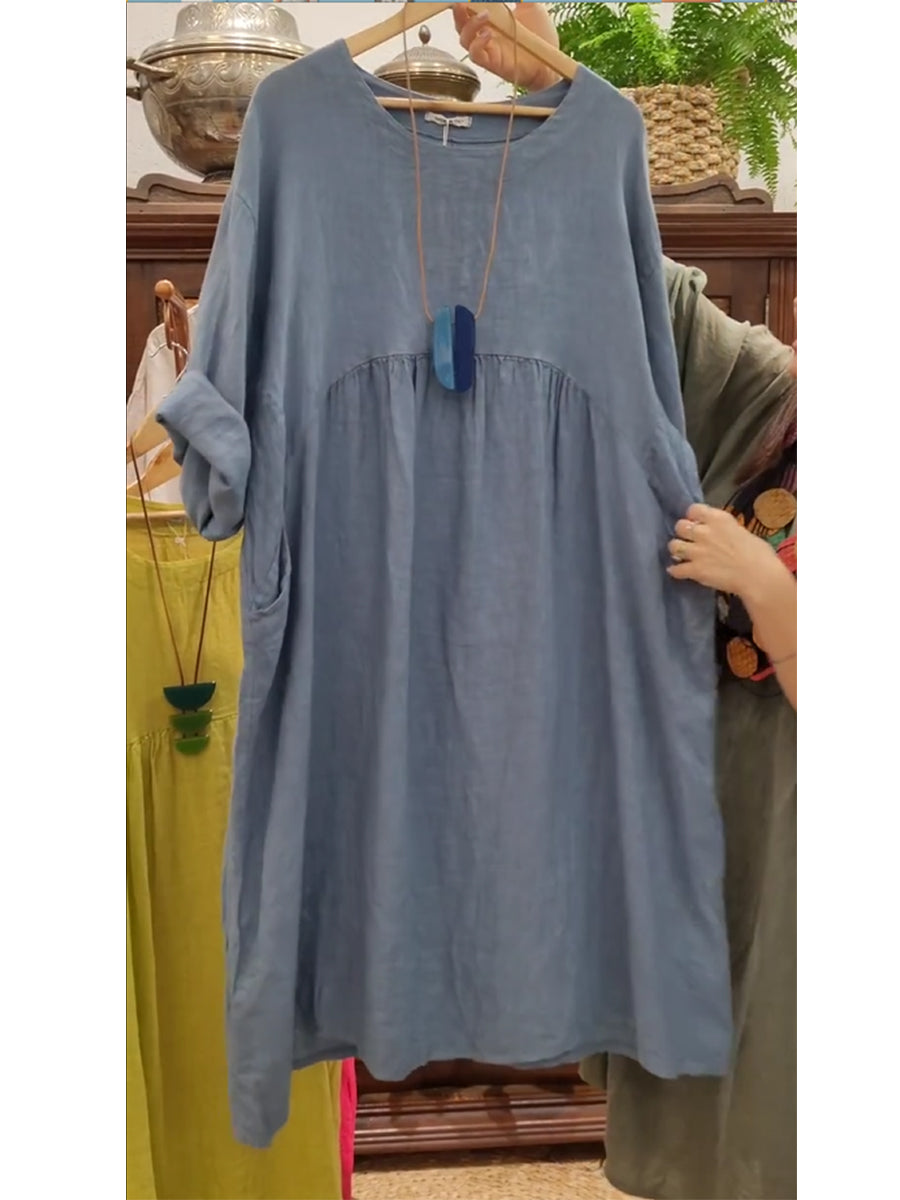 Damska kieszonkowa sukienka z bawełny i lnu