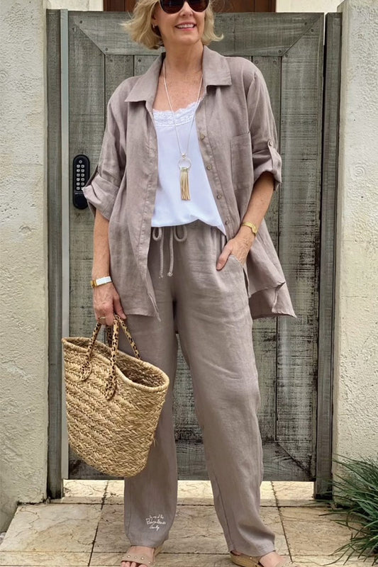 Set de cămăși casual din două piese din bumbac și in