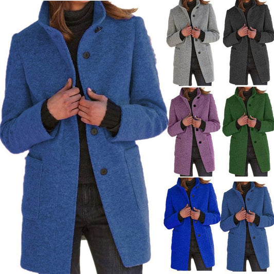 Blazer de vânt retro de damă cu mâneci lungi, închidere cu nasturi și guler ridicat