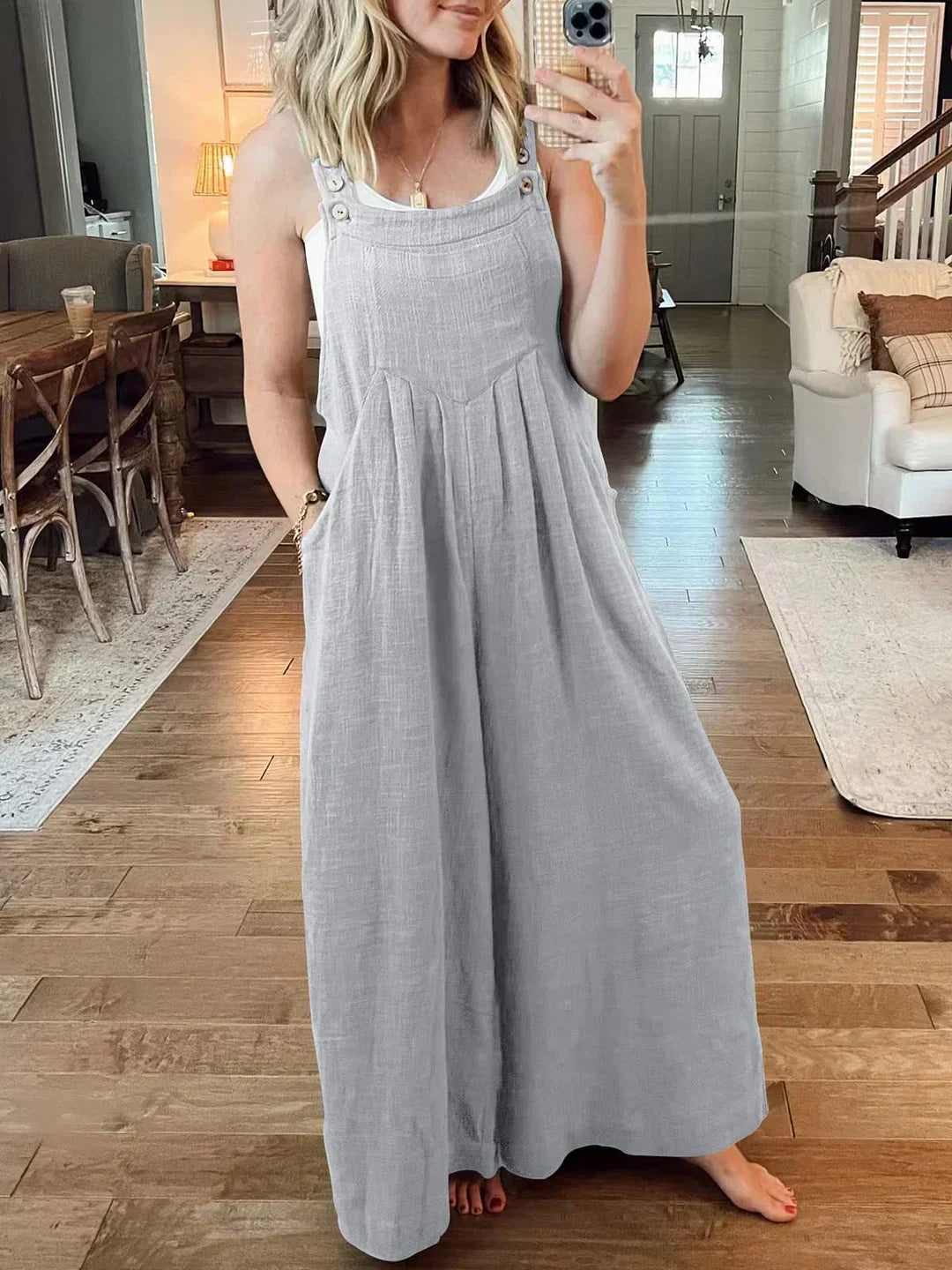 💝Salopetă de damă fără mâneci cu picioare largi și buzunare