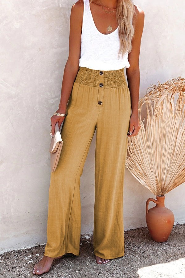 😍Pantaloni de damă din in cu talie înaltă