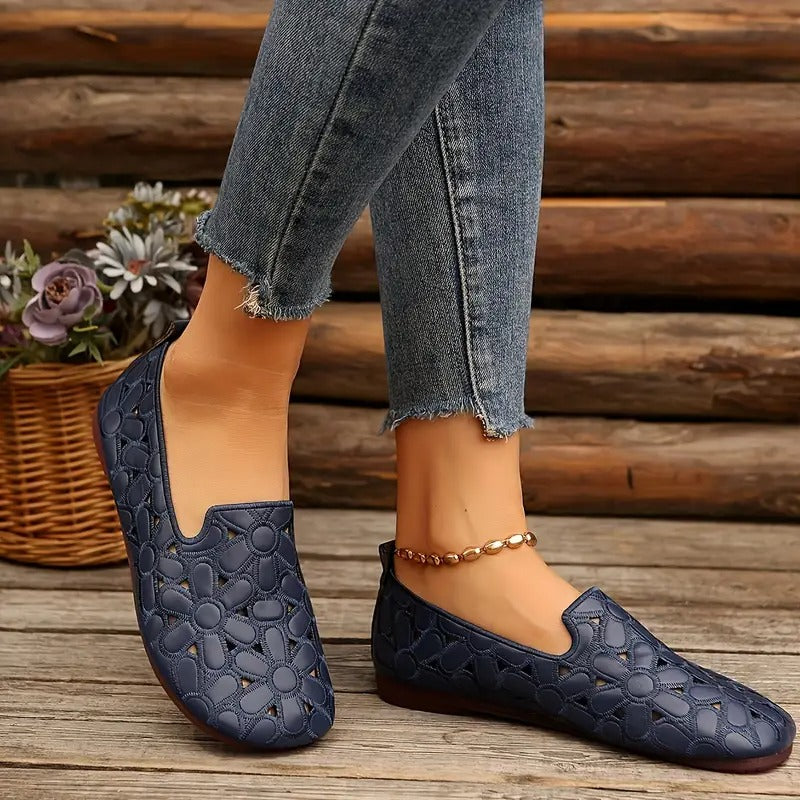 🔥Ultima zi 50% reducere - Balerini Oxford de damă cu decupaj floral și inserții ortopedice