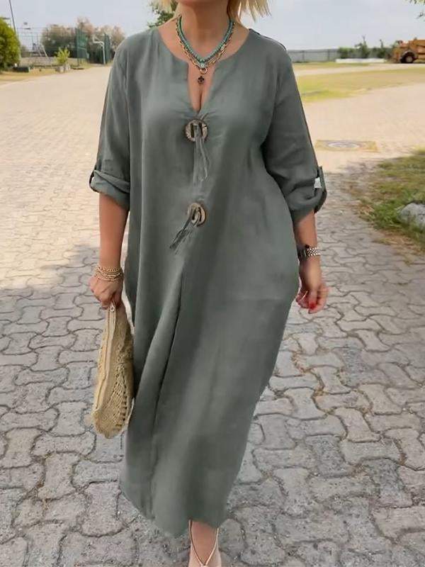 🎁👗Rochie cu decolteu în V din bumbac și in