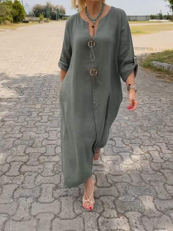 🎁👗Rochie cu decolteu în V din bumbac și in