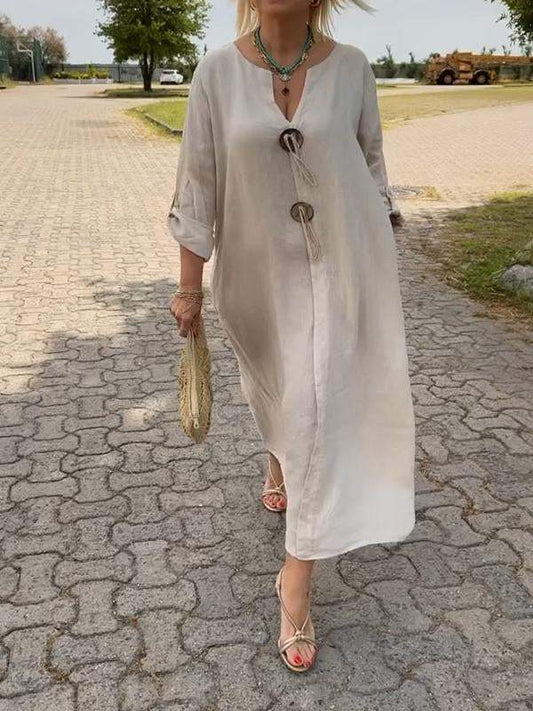 🎁👗Rochie cu decolteu în V din bumbac și in