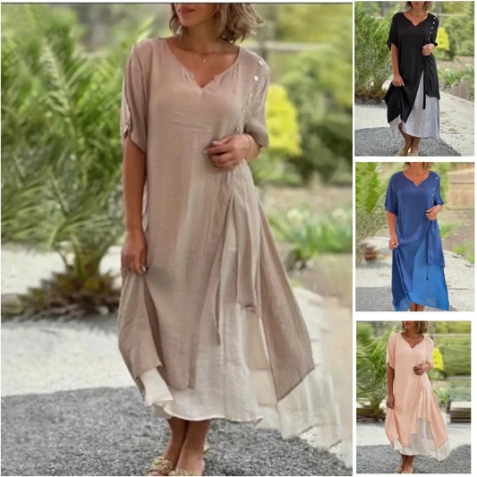 Dwuczęściowa asymetryczna sukienka z krótkimi rękawami