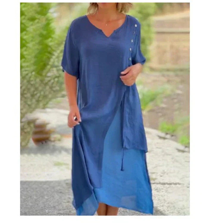 Dwuczęściowa asymetryczna sukienka z krótkimi rękawami