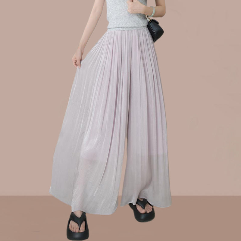Pantaloni moderni de înaltă calitate pentru doamne cu picioare largi din mătase de gheață