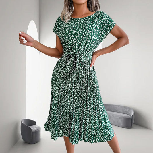 🎁Reducere fierbinte de vară 2025🎁 Rochie plisată cu mânecă scurtă florală pentru femei👗 (6 culori cu buzunare)