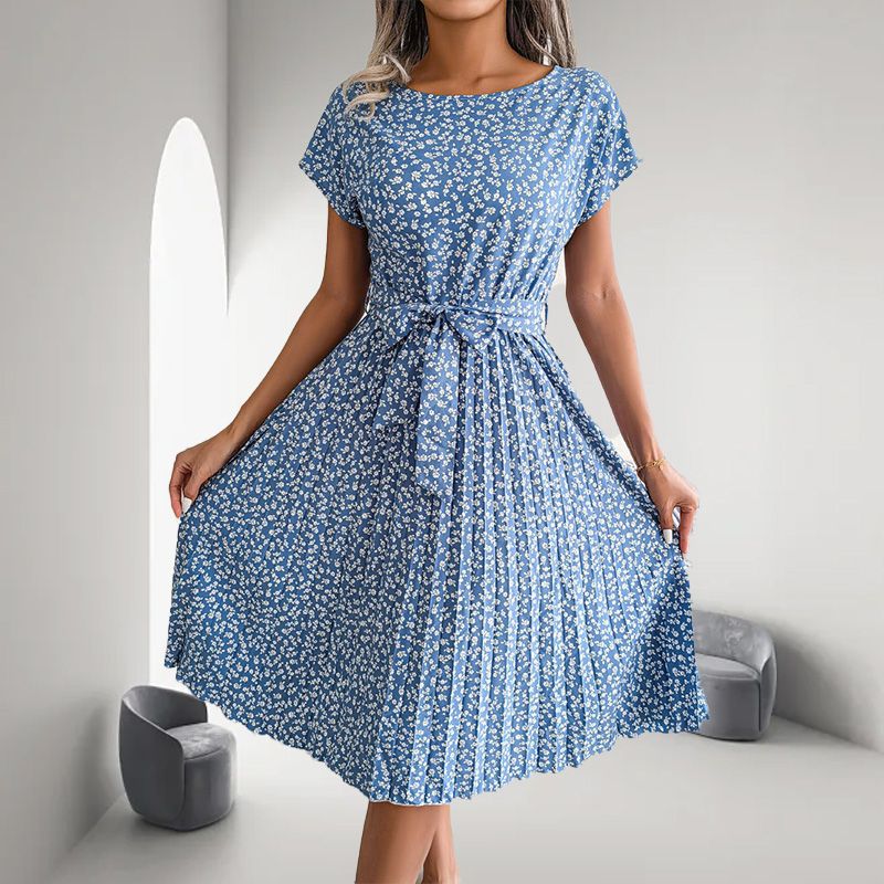 🎁Reducere fierbinte de vară 2025🎁 Rochie plisată cu mânecă scurtă florală pentru femei👗 (6 culori cu buzunare)