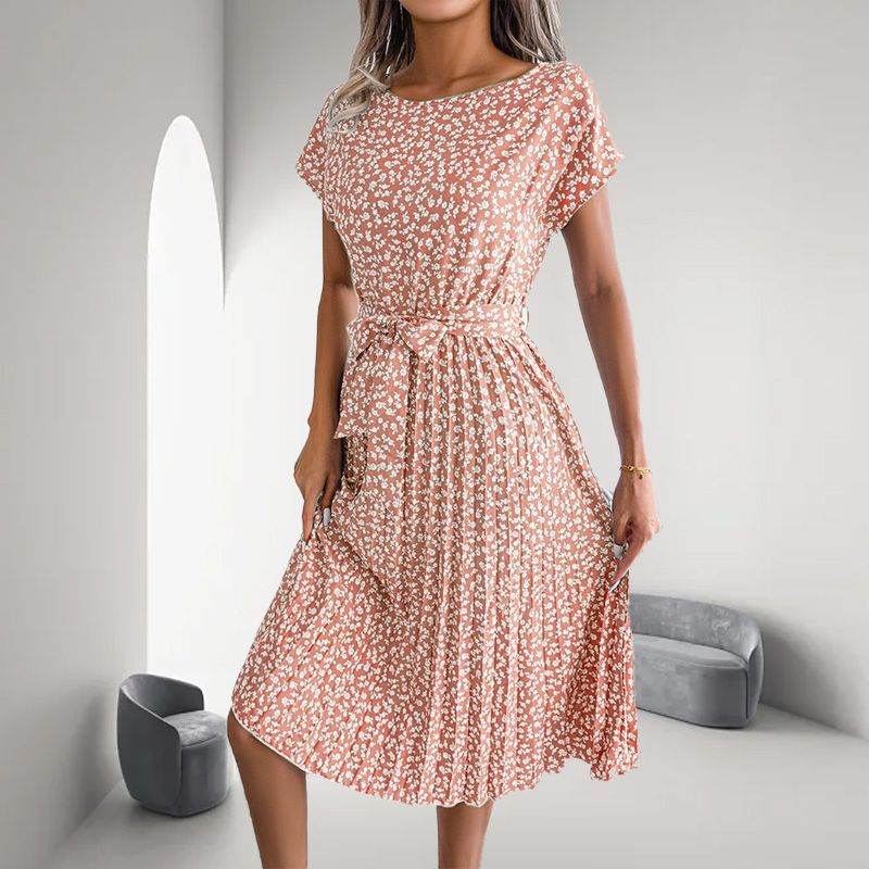 🎁Reducere fierbinte de vară 2025🎁 Rochie plisată cu mânecă scurtă florală pentru femei👗 (6 culori cu buzunare)