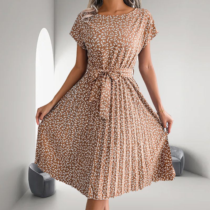 🎁Reducere fierbinte de vară 2025🎁 Rochie plisată cu mânecă scurtă florală pentru femei👗 (6 culori cu buzunare)