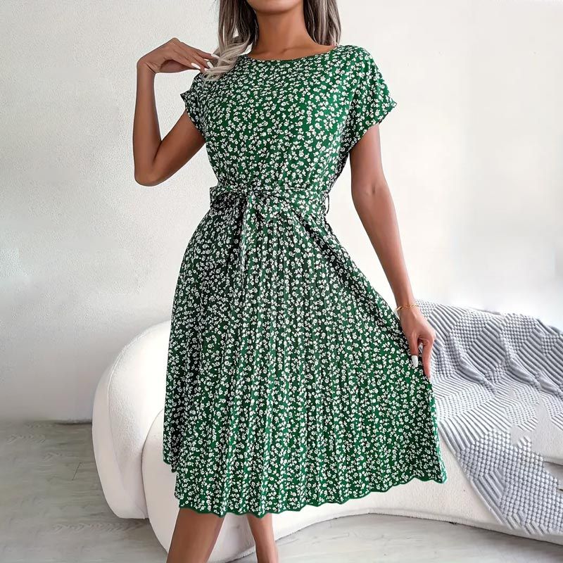🎁Reducere fierbinte de vară 2025🎁 Rochie plisată cu mânecă scurtă florală pentru femei👗 (6 culori cu buzunare)