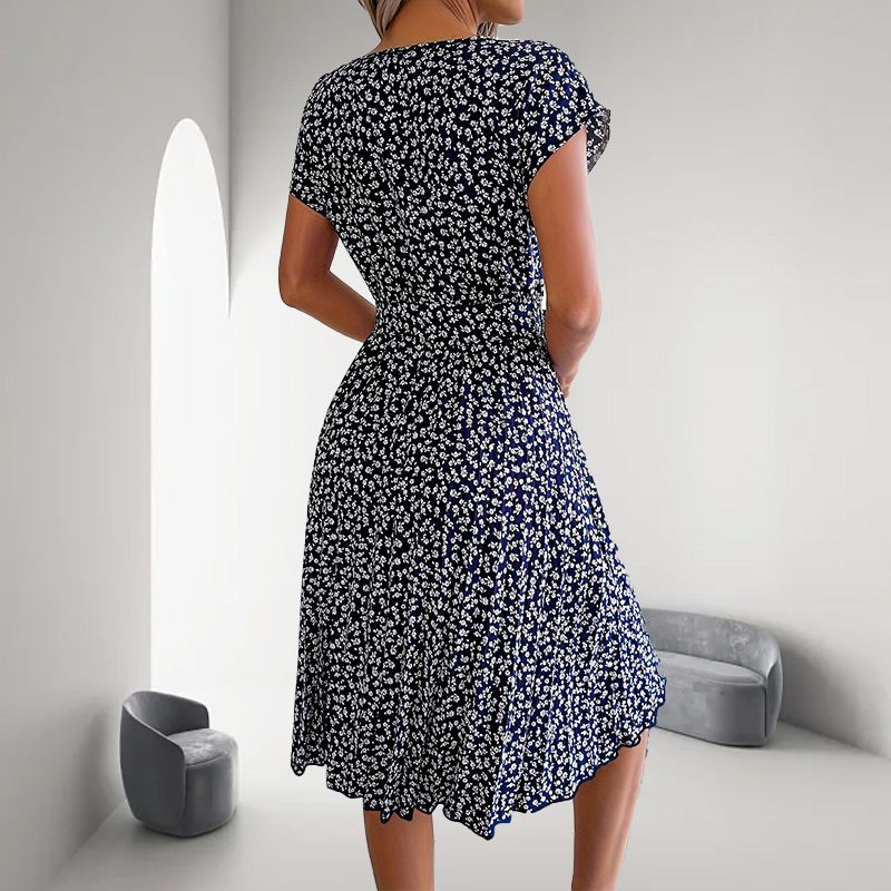 🎁Reducere fierbinte de vară 2025🎁 Rochie plisată cu mânecă scurtă florală pentru femei👗 (6 culori cu buzunare)