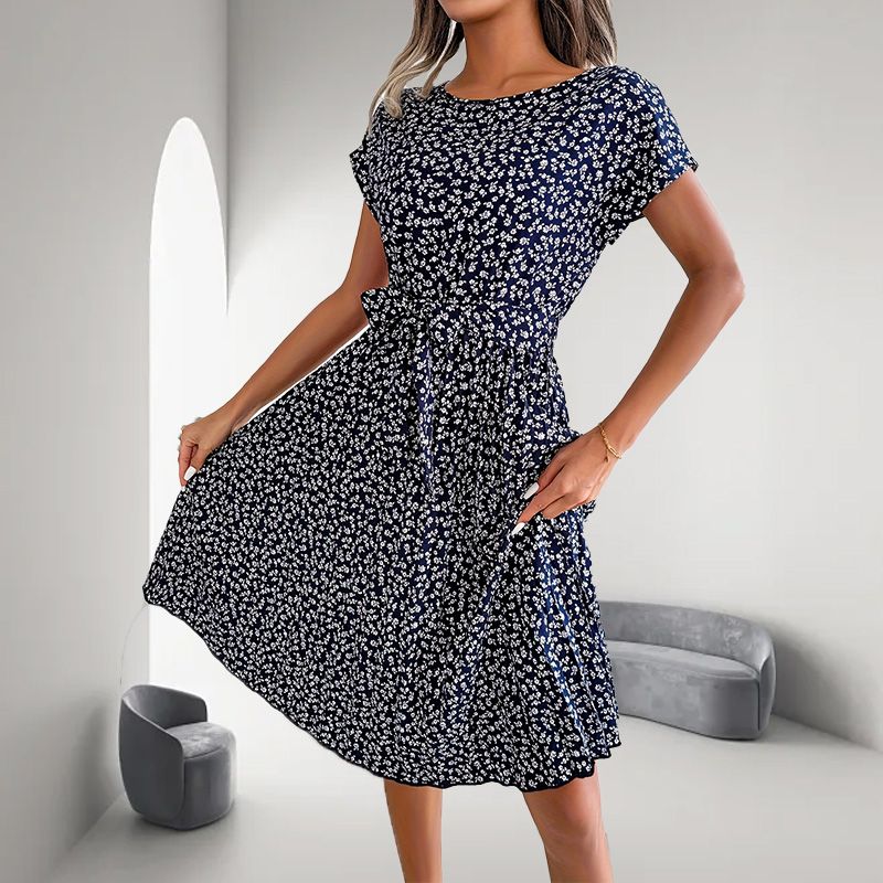 🎁Reducere fierbinte de vară 2025🎁 Rochie plisată cu mânecă scurtă florală pentru femei👗 (6 culori cu buzunare)