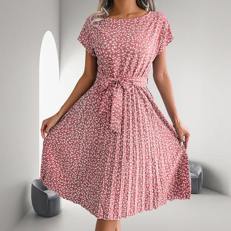 🎁Reducere fierbinte de vară 2025🎁 Rochie plisată cu mânecă scurtă florală pentru femei👗 (6 culori cu buzunare)