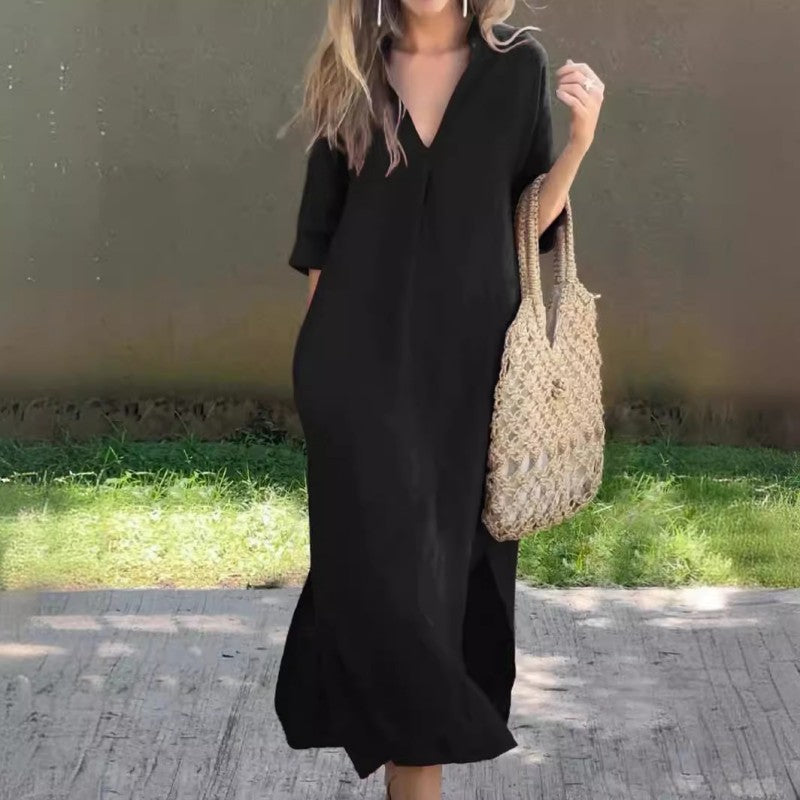 🌸Summer hot sale🍃Rochie elegantă cu decolteu cu fantă