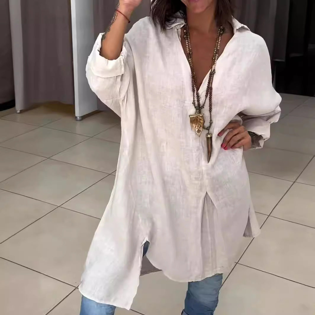 🤩Letnia bawełniana koszula z lnianym dekoltem w serek✨