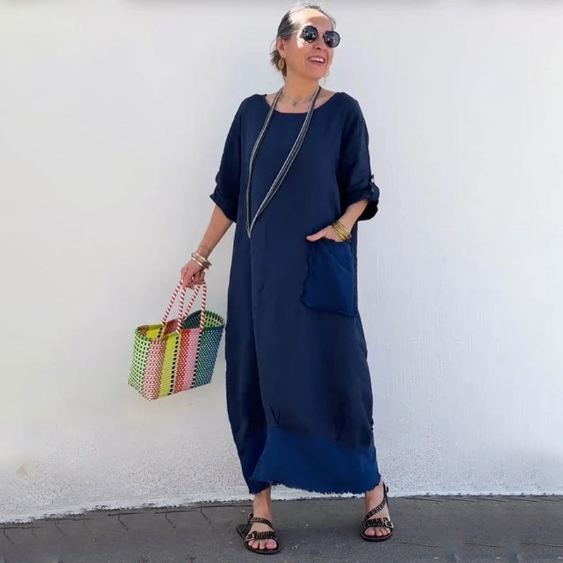 💕Rochie lungă mozaică din bumbac și in
