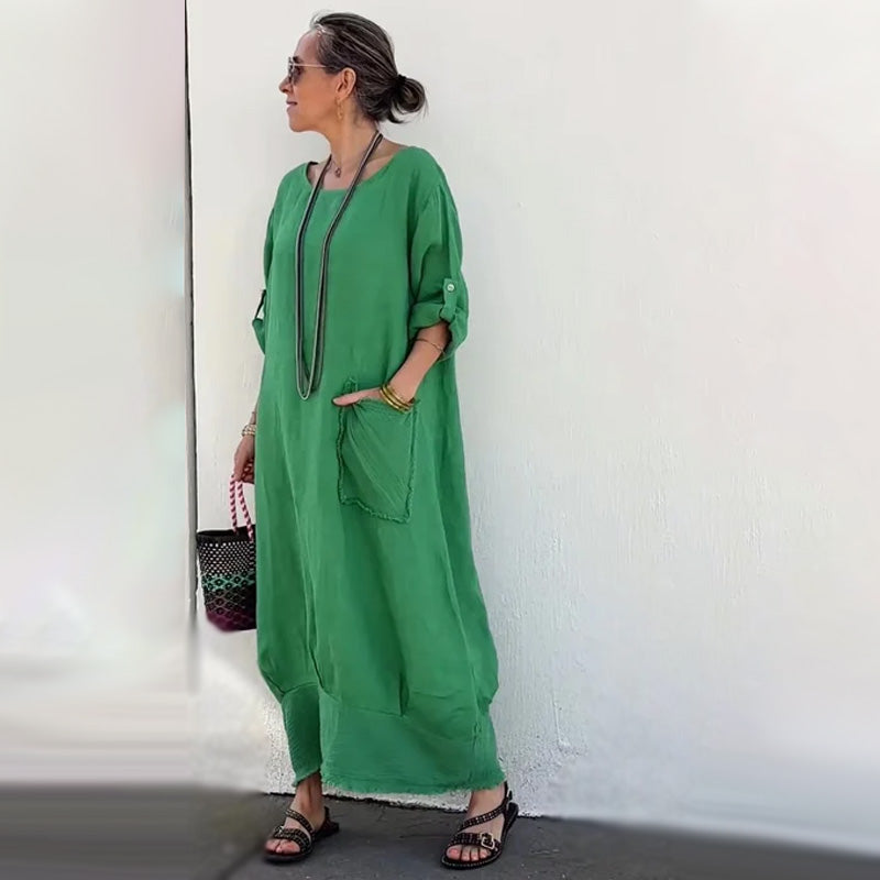 💕Rochie lungă mozaică din bumbac și in