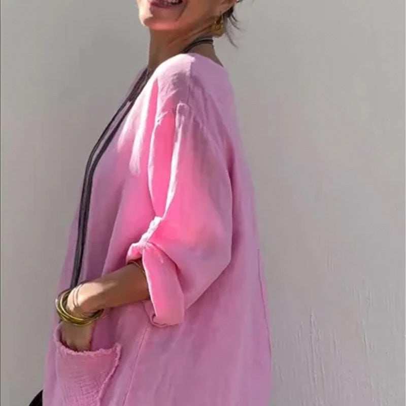 💕Rochie lungă mozaică din bumbac și in