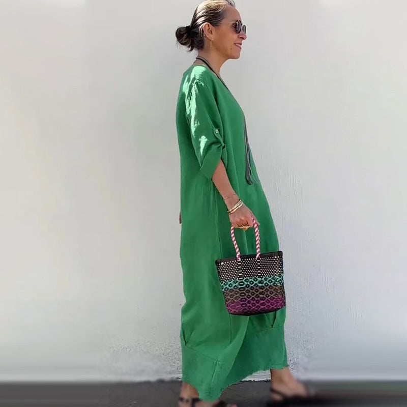 💕Rochie lungă mozaică din bumbac și in
