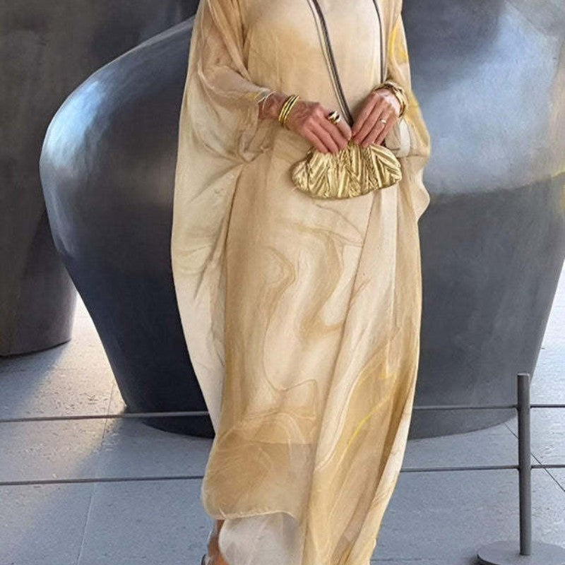 🔥ofertă specială🔥Rochie elegantă din șifon cu imprimeu marmorat
