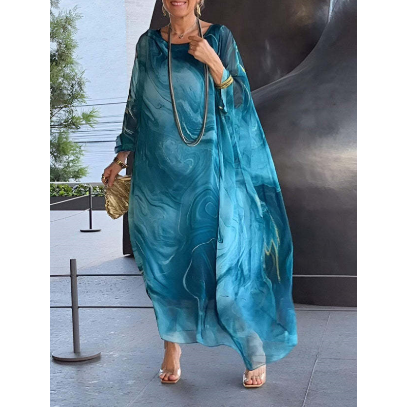 🔥ofertă specială🔥Rochie elegantă din șifon cu imprimeu marmorat
