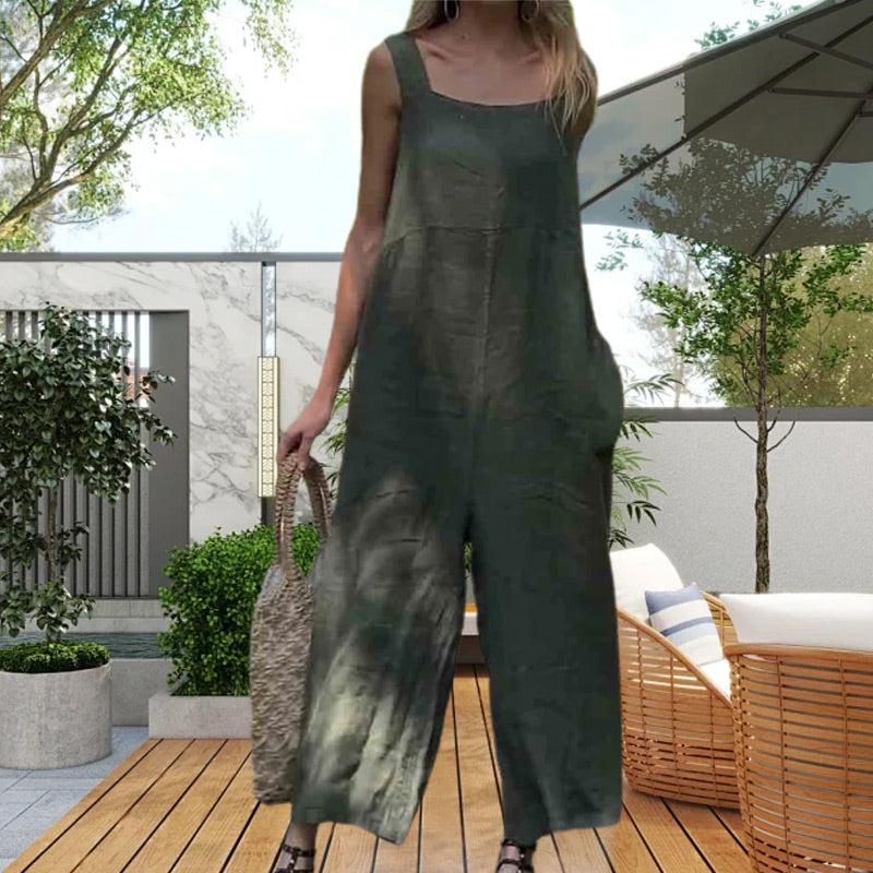 Casualowy oddychający kombinezon bez rękawów z kwadratowym dekoltem