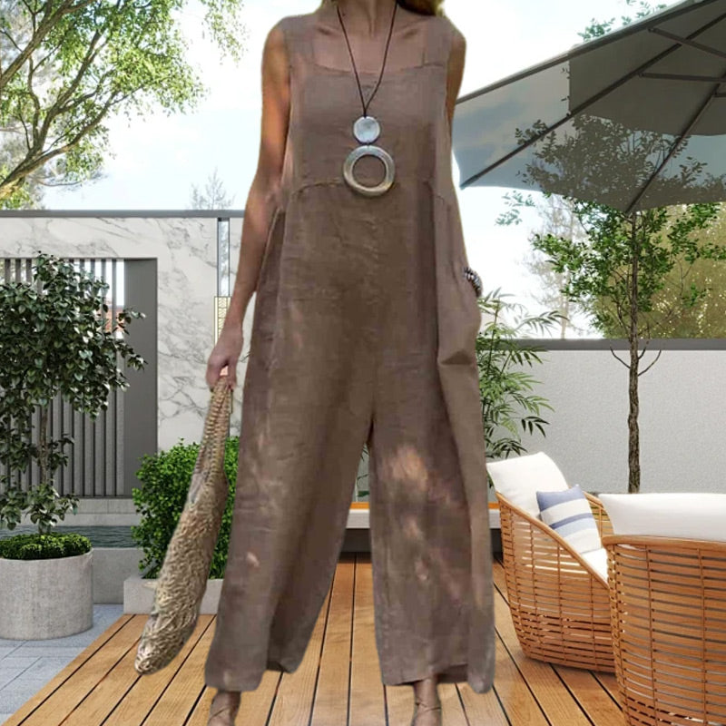 Casualowy oddychający kombinezon bez rękawów z kwadratowym dekoltem