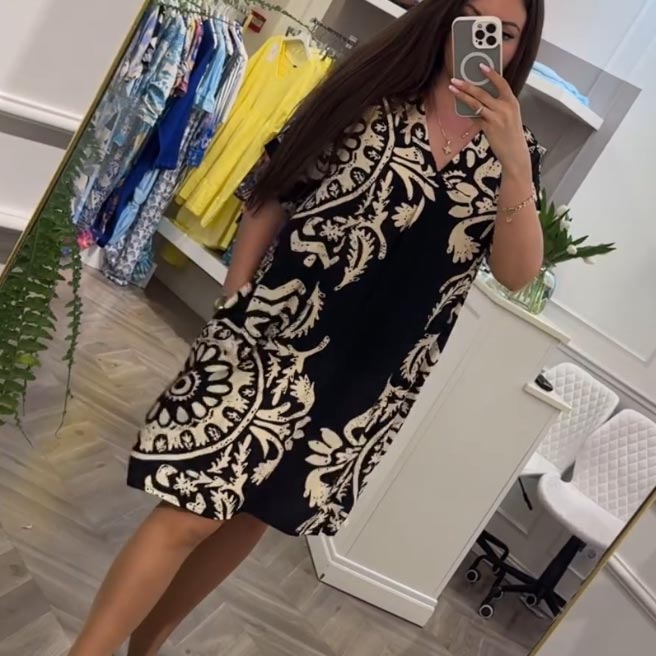 👗Rochie imprimată cu decolteu în V cu buzunare Casual pentru femei