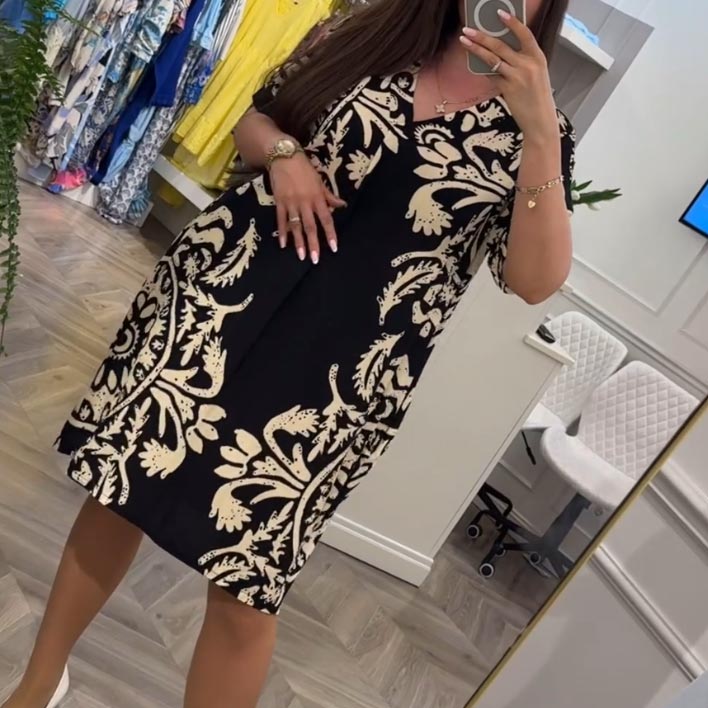 👗Rochie imprimată cu decolteu în V cu buzunare Casual pentru femei