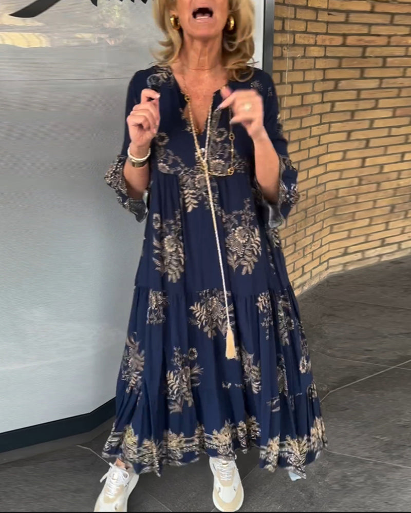 Sukienka w stylu vintage z dekoltem w kształcie litery V i luźnym krojem