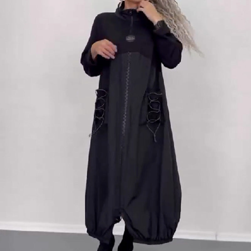 Sukienka z długim rękawem, dekoltem w szpic i sznurkiem ściągającym👗