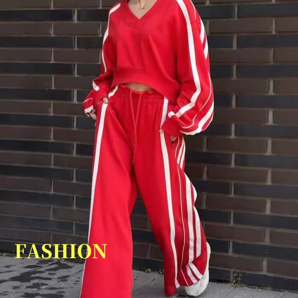 💕 Set top cu decolteu în V + pantaloni largi