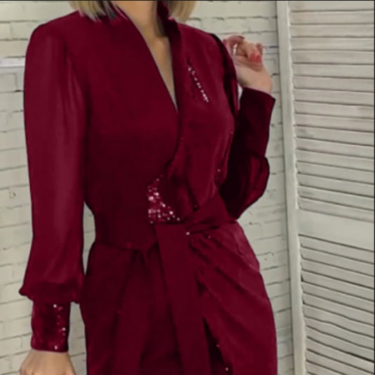 💟Sukienka damska z dekoltem w serek i cekinami