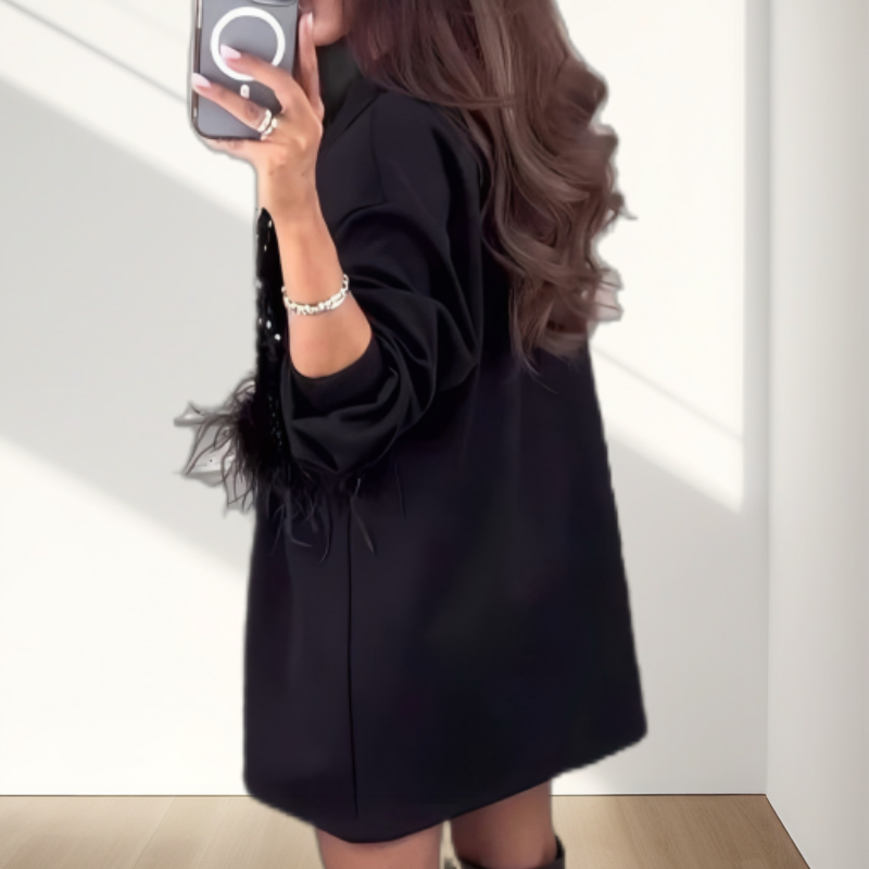 Modna damska dwuczęściowa sukienka z czarnymi cekinami