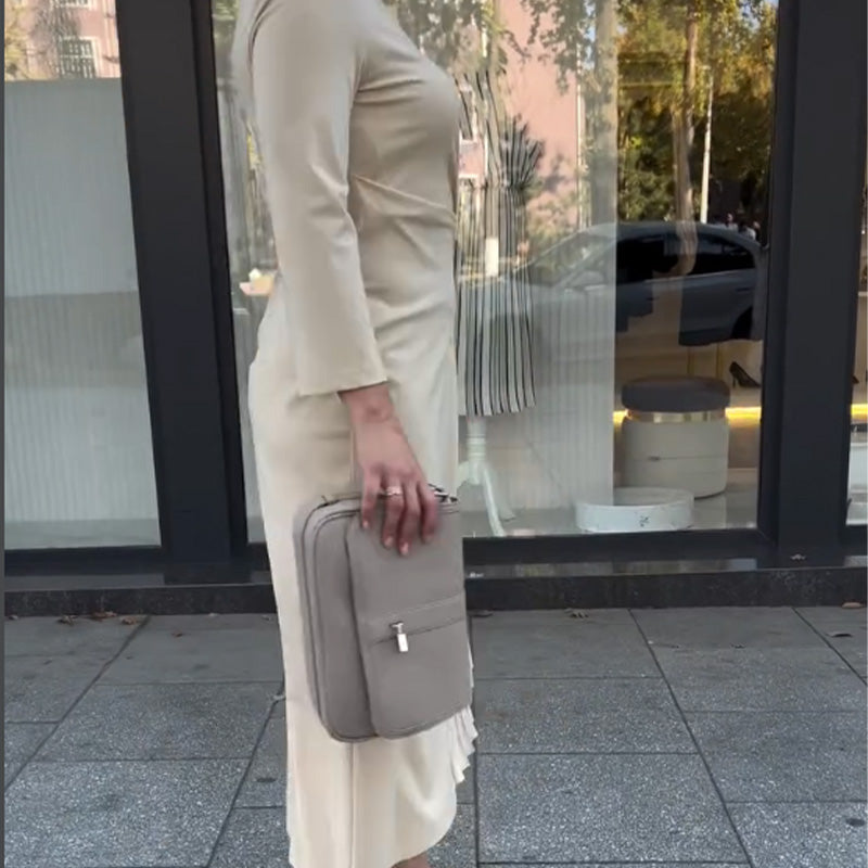 💖Sukienka z długim rękawem, plisowanym dołem i okrągłym dekoltem