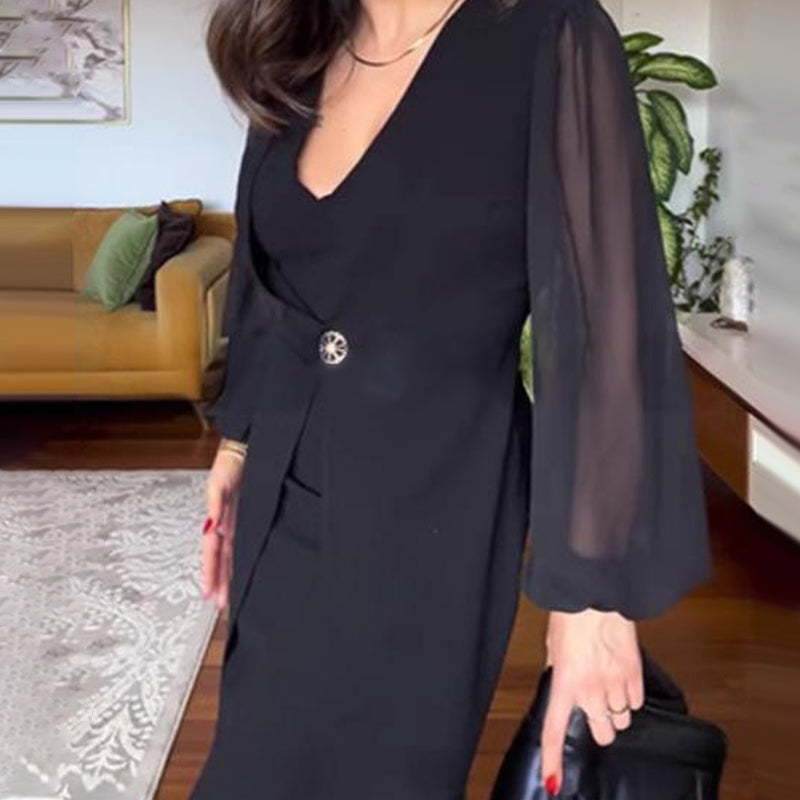 🌸Eleganckie damskie sukienki z długim rękawem z siateczki V-Neck