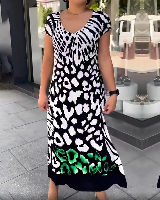 Rochie casual cu maneca scurta imprimata