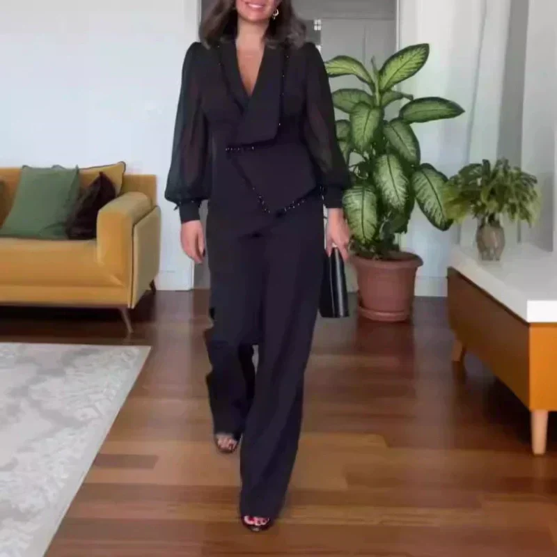 Set de pantaloni și pantaloni largi din plasă pentru femei