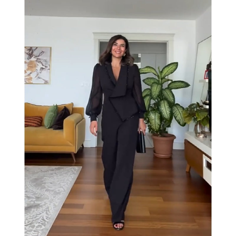 Set de pantaloni și pantaloni largi din plasă pentru femei