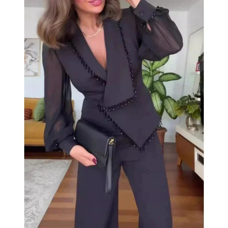 Set de pantaloni și pantaloni largi din plasă pentru femei