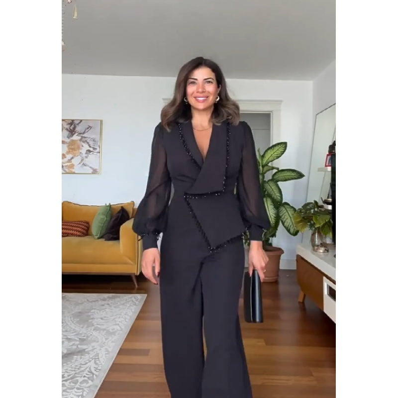 Set de pantaloni și pantaloni largi din plasă pentru femei