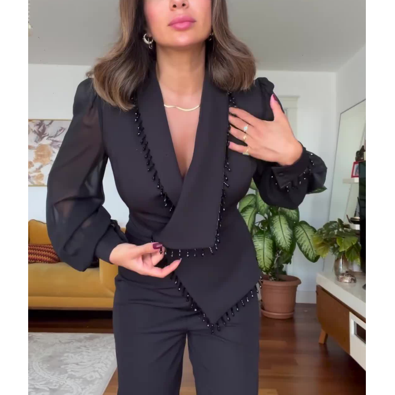 Set de pantaloni și pantaloni largi din plasă pentru femei