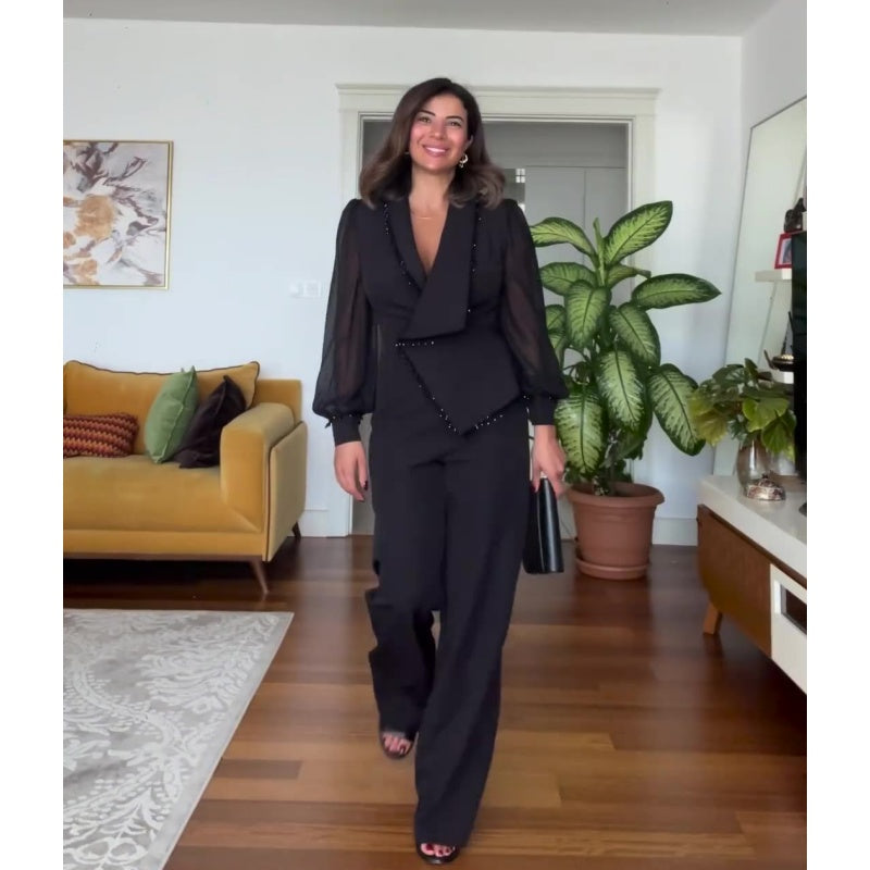 Set de pantaloni și pantaloni largi din plasă pentru femei