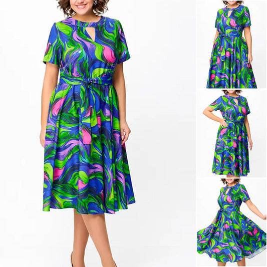 🌈Rochie midi cu mânecă scurtă și imprimeu pentru femei